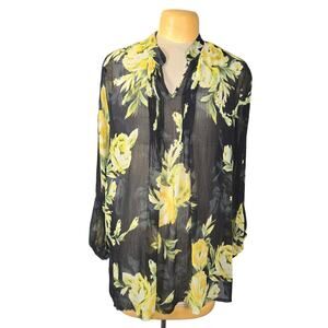 Susan Graver Women 2X Sheer Floral Shirt Topper Beach Cover Up Vacation Tropical